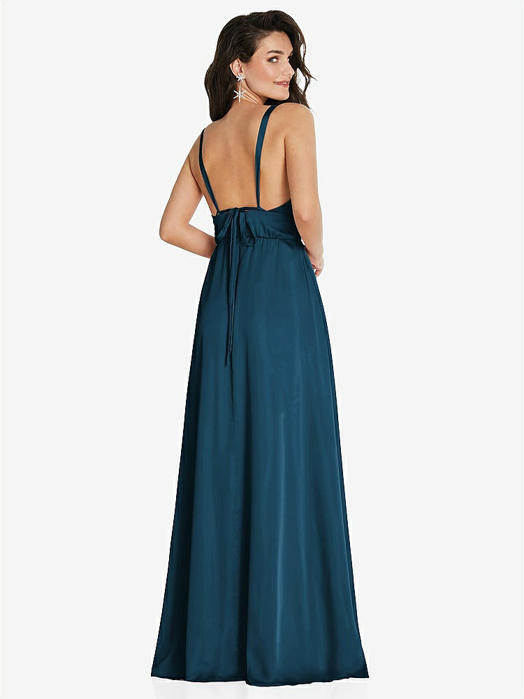 【STYLE: TH093】Deep V-Neck Shirred Skirt Maxi Dress with Convertible Straps【COLOR: Atlantic Blue】
