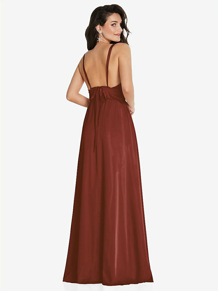 【STYLE: TH093】Deep V-Neck Shirred Skirt Maxi Dress with Convertible Straps【COLOR: Auburn Moon】