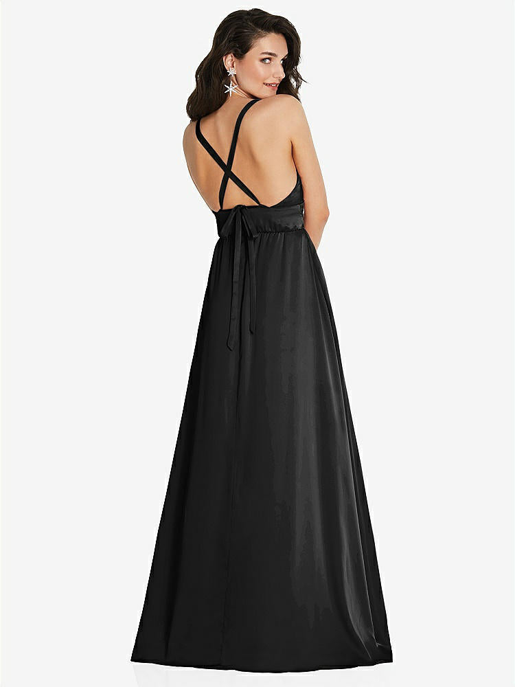 【STYLE: TH093】Deep V-Neck Shirred Skirt Maxi Dress with Convertible Straps【COLOR: Black】