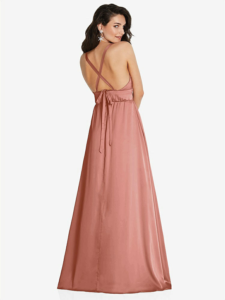【STYLE: TH093】Deep V-Neck Shirred Skirt Maxi Dress with Convertible Straps【COLOR: Desert Rose】