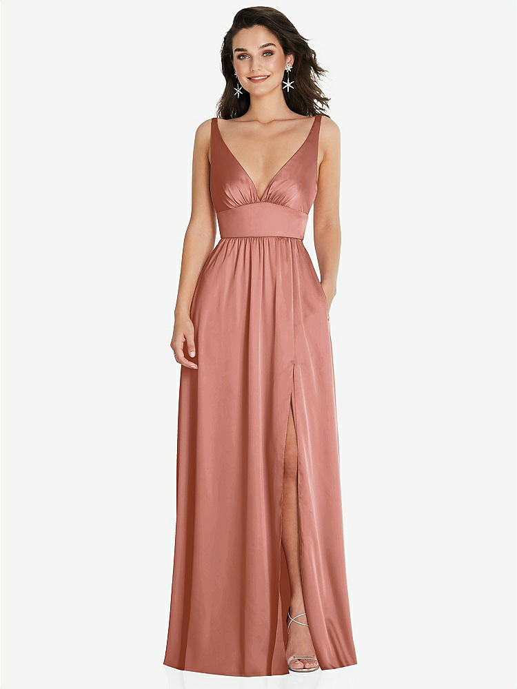 【STYLE: TH093】Deep V-Neck Shirred Skirt Maxi Dress with Convertible Straps【COLOR: Desert Rose】