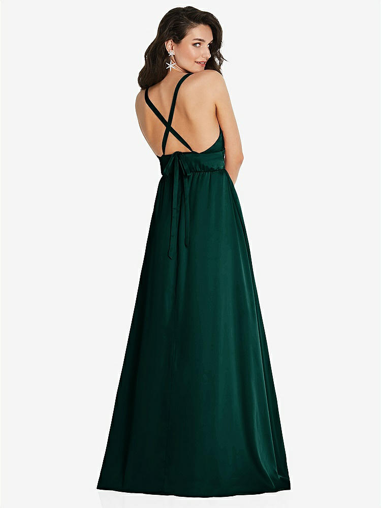 【STYLE: TH093】Deep V-Neck Shirred Skirt Maxi Dress with Convertible Straps【COLOR: Evergreen】
