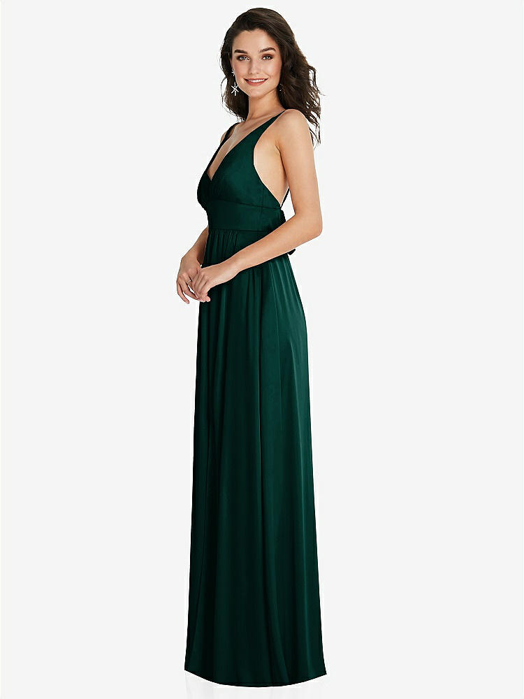 【STYLE: TH093】Deep V-Neck Shirred Skirt Maxi Dress with Convertible Straps【COLOR: Evergreen】