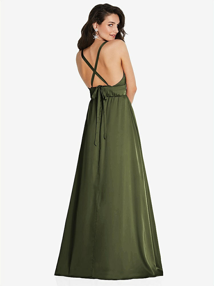 【STYLE: TH093】Deep V-Neck Shirred Skirt Maxi Dress with Convertible Straps【COLOR: Olive Green】