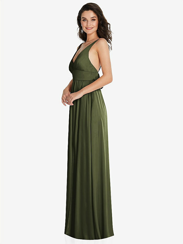 【STYLE: TH093】Deep V-Neck Shirred Skirt Maxi Dress with Convertible Straps【COLOR: Olive Green】