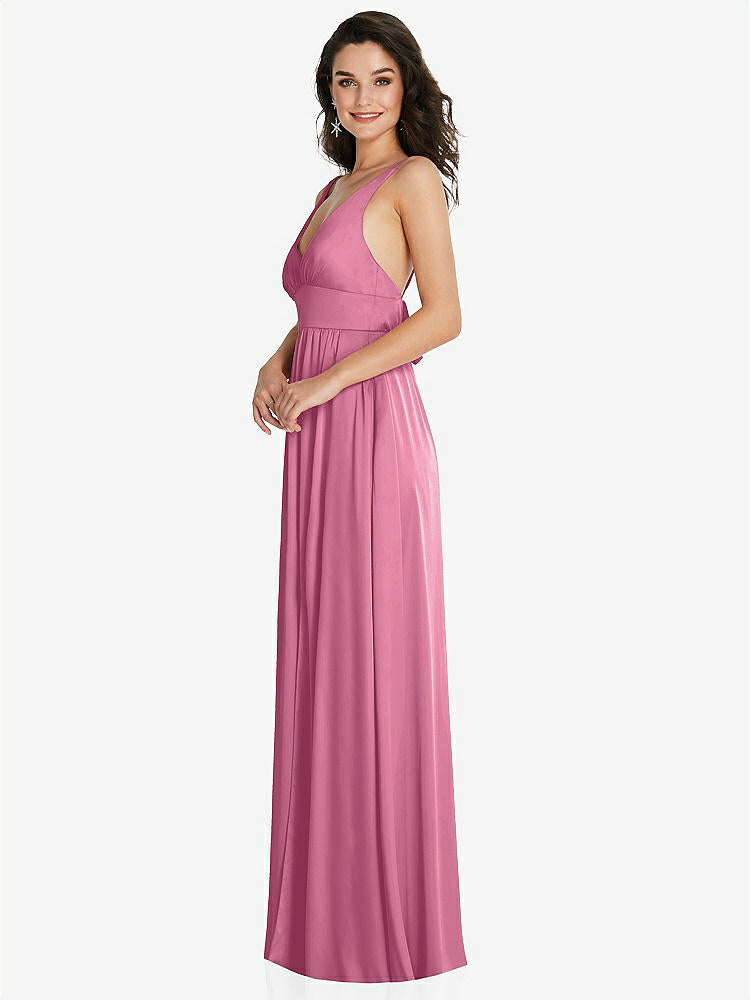 【STYLE: TH093】Deep V-Neck Shirred Skirt Maxi Dress with Convertible Straps【COLOR: Orchid Pink】