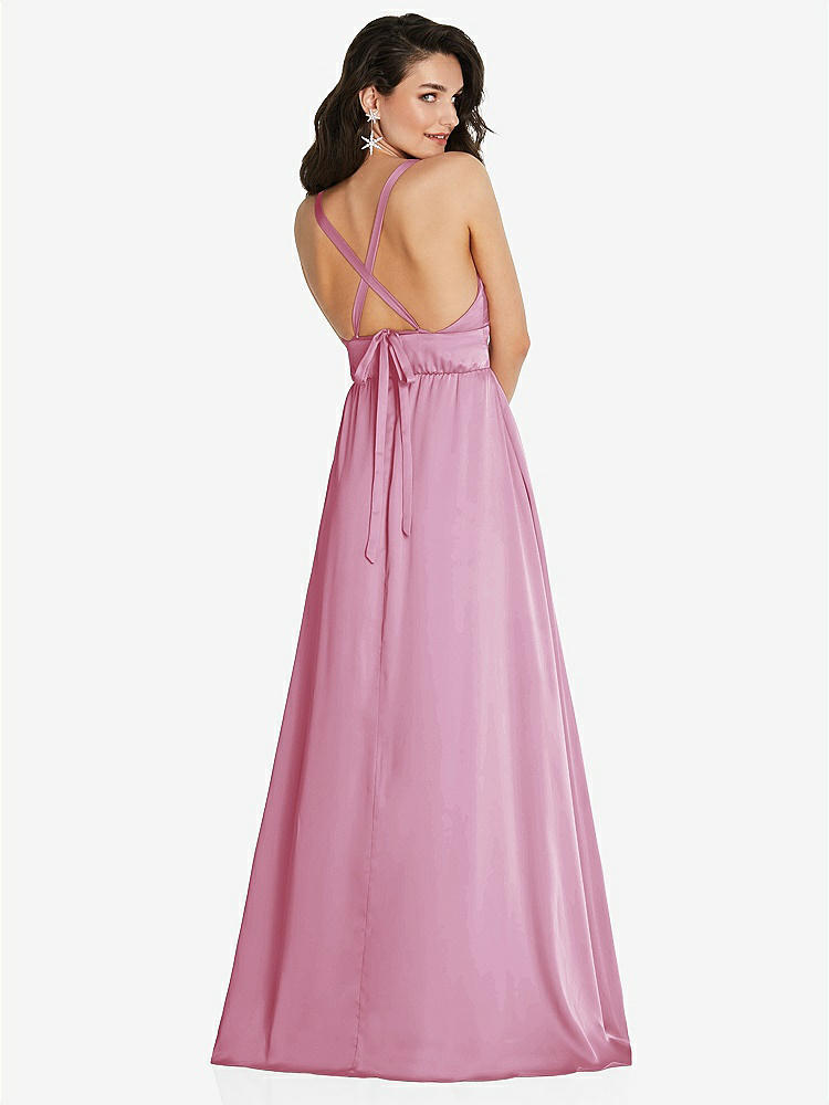【STYLE: TH093】Deep V-Neck Shirred Skirt Maxi Dress with Convertible Straps【COLOR: Powder Pink】