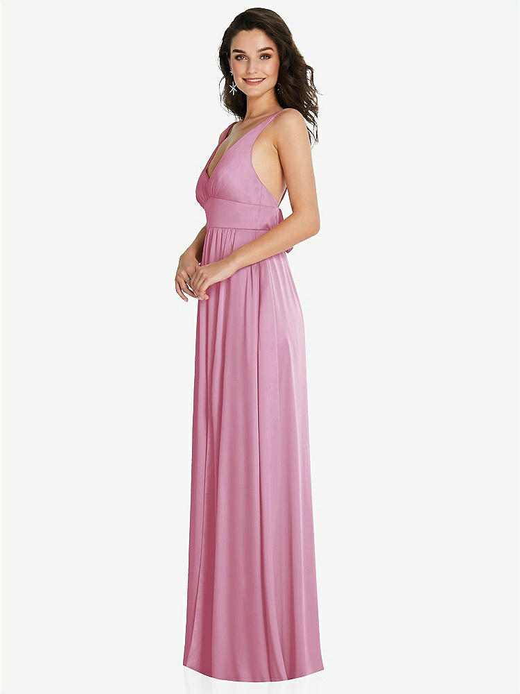 【STYLE: TH093】Deep V-Neck Shirred Skirt Maxi Dress with Convertible Straps【COLOR: Powder Pink】