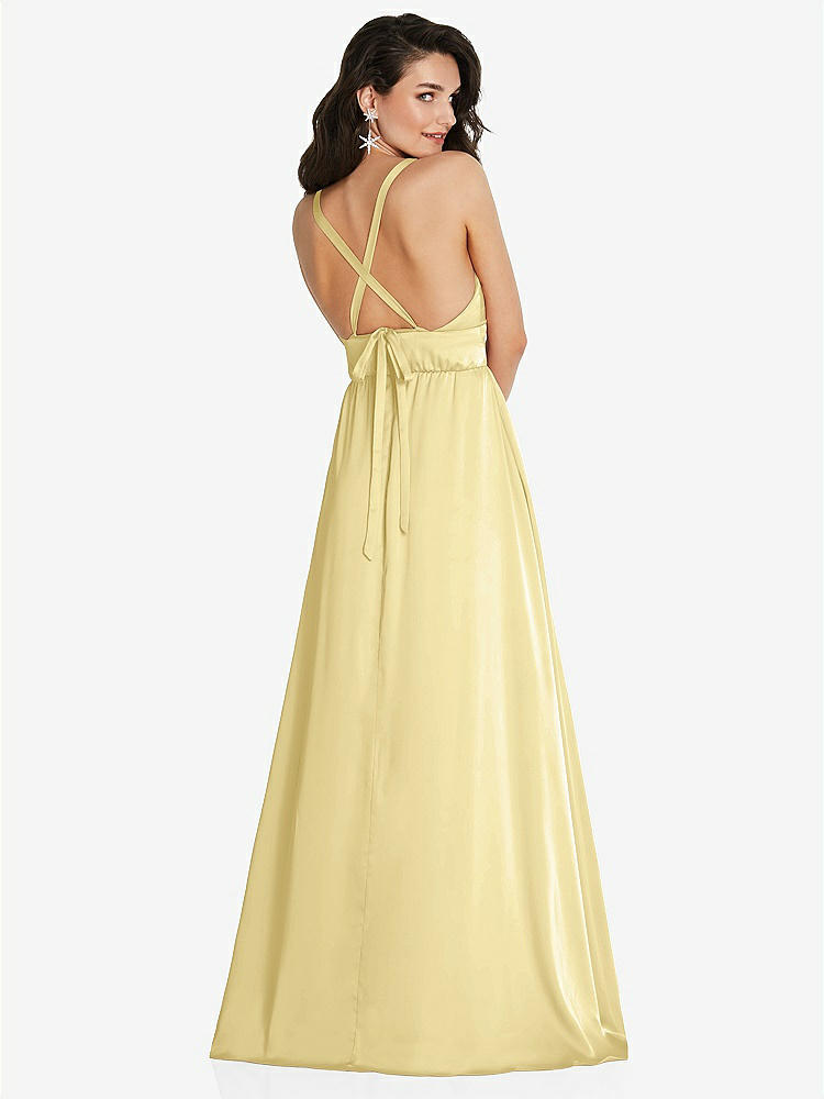 【STYLE: TH093】Deep V-Neck Shirred Skirt Maxi Dress with Convertible Straps【COLOR: Pale Yellow】