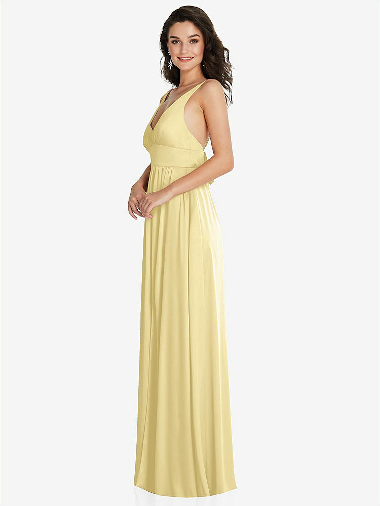 【STYLE: TH093】Deep V-Neck Shirred Skirt Maxi Dress with Convertible Straps【COLOR: Pale Yellow】