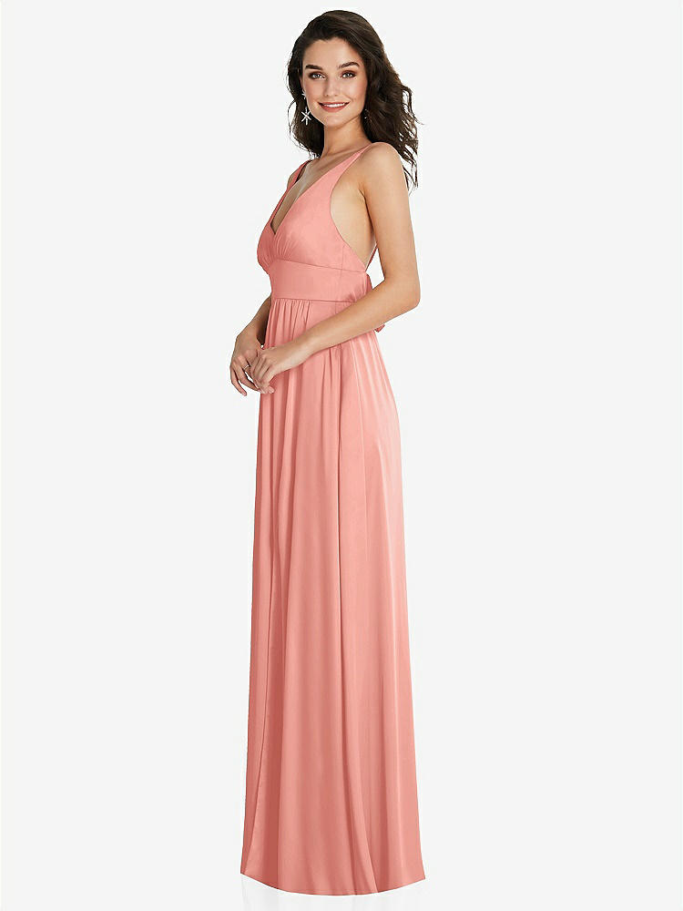 【STYLE: TH093】Deep V-Neck Shirred Skirt Maxi Dress with Convertible Straps【COLOR: Rose - PANTONE Rose Quartz】