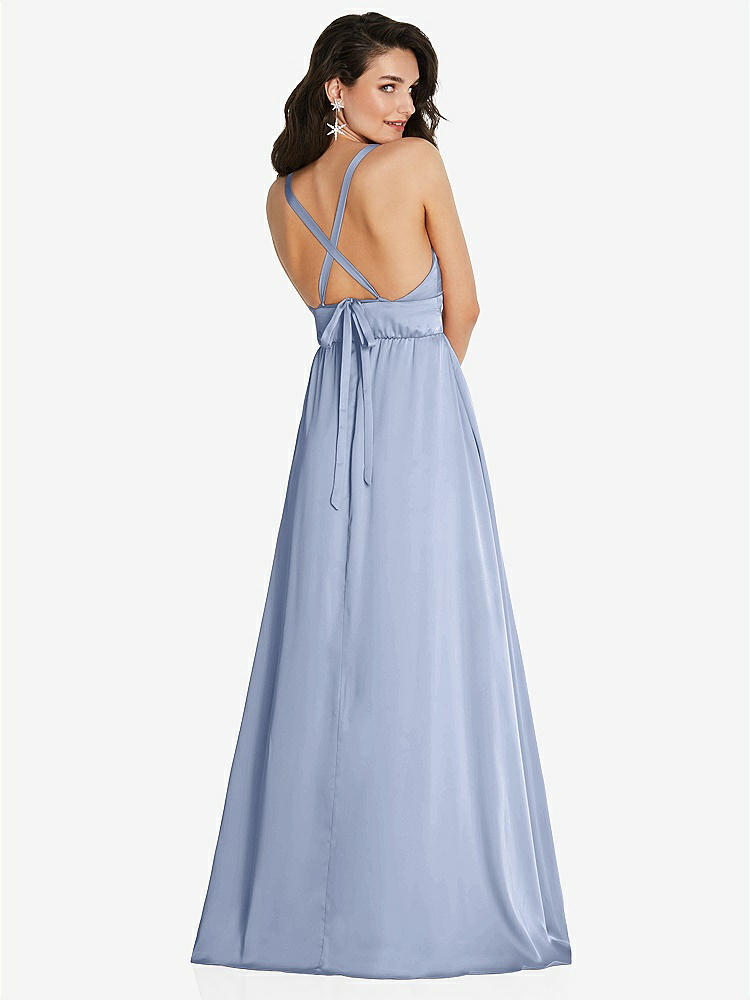 【STYLE: TH093】Deep V-Neck Shirred Skirt Maxi Dress with Convertible Straps【COLOR: Sky Blue】