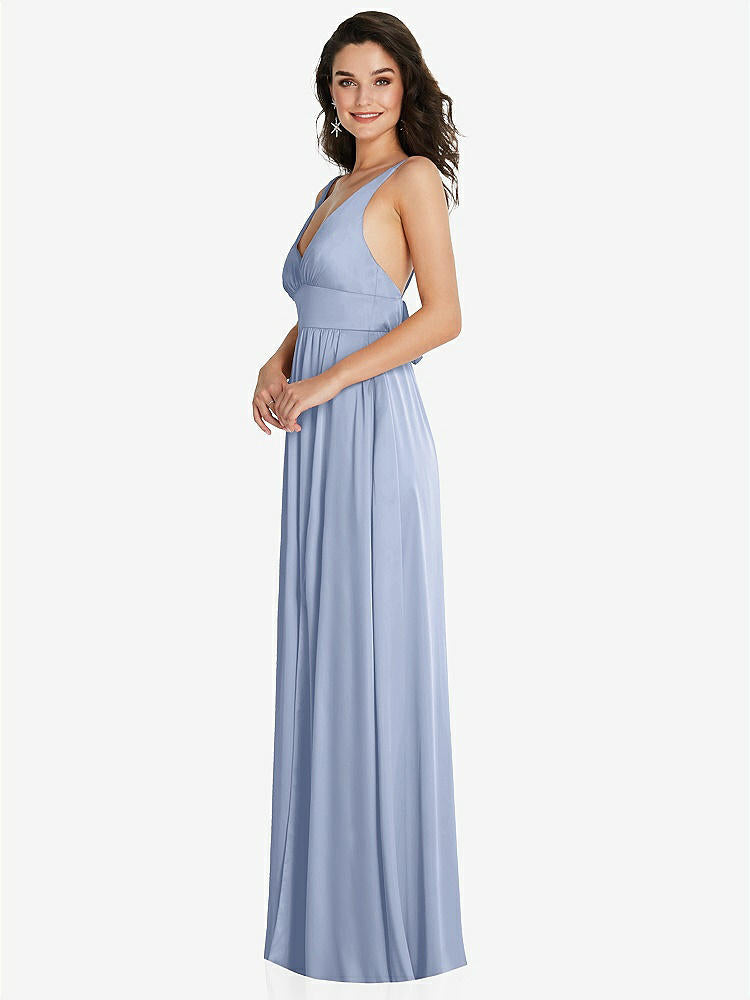 【STYLE: TH093】Deep V-Neck Shirred Skirt Maxi Dress with Convertible Straps【COLOR: Sky Blue】