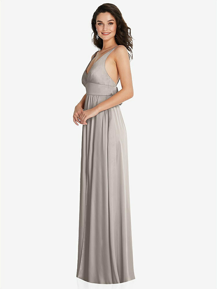 【STYLE: TH093】Deep V-Neck Shirred Skirt Maxi Dress with Convertible Straps【COLOR: Taupe】