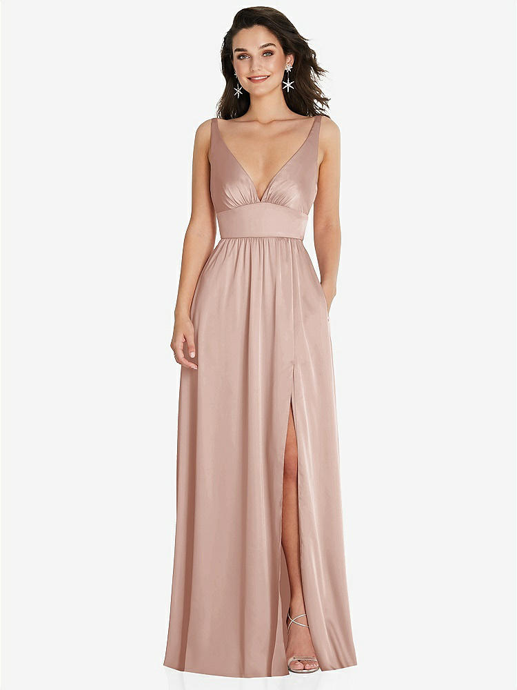 【STYLE: TH093】Deep V-Neck Shirred Skirt Maxi Dress with Convertible Straps【COLOR: Toasted Sugar】