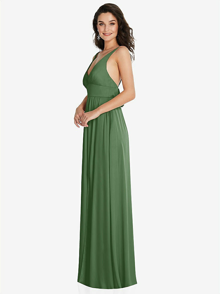 【STYLE: TH093】Deep V-Neck Shirred Skirt Maxi Dress with Convertible Straps【COLOR: Vineyard Green】