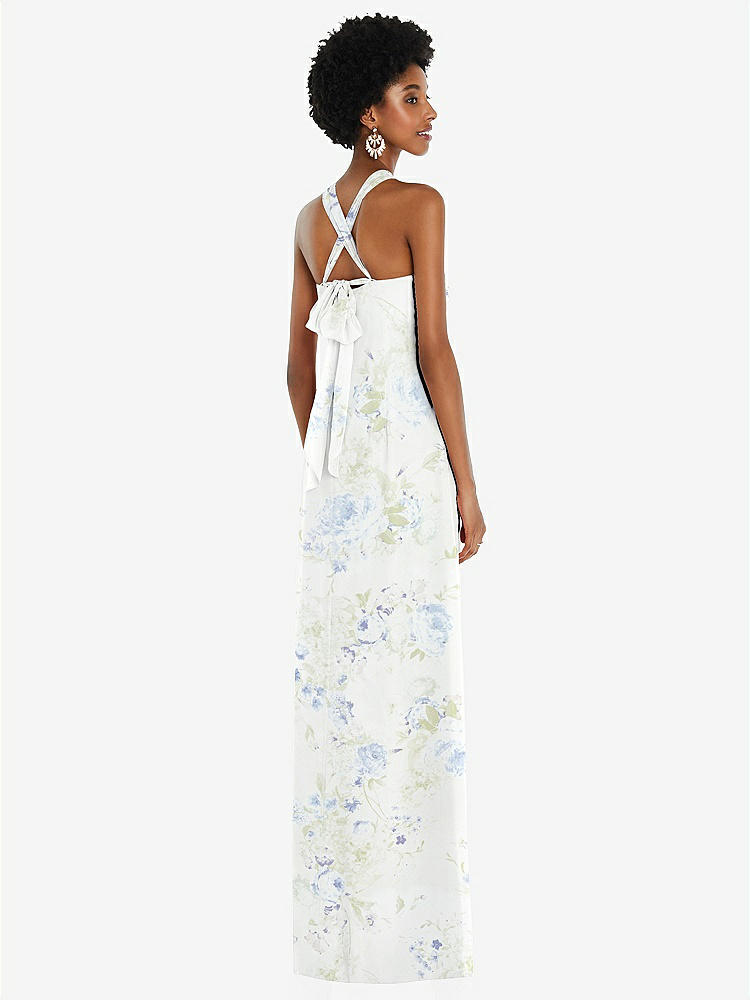 【STYLE: 3109】Draped Chiffon Grecian Column Gown with Convertible Straps【COLOR: Bleu Garden】
