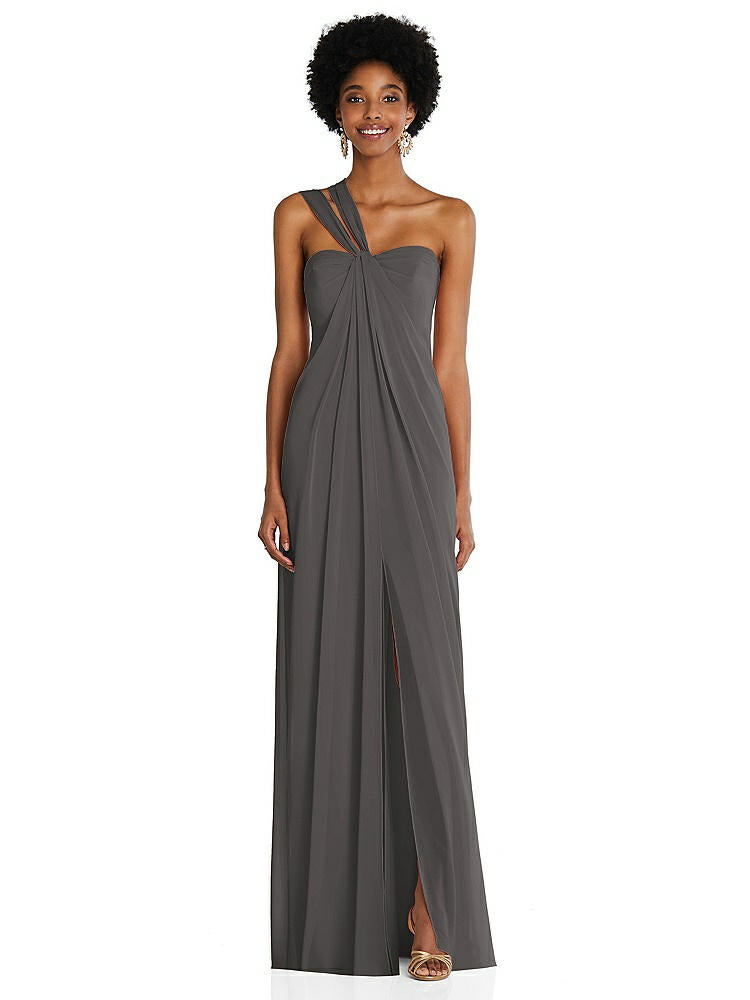 【STYLE: 3109】Draped Chiffon Grecian Column Gown with Convertible Straps【COLOR: Caviar Gray】