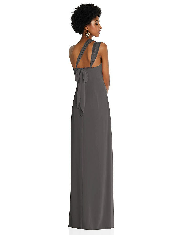 【STYLE: 3109】Draped Chiffon Grecian Column Gown with Convertible Straps【COLOR: Caviar Gray】