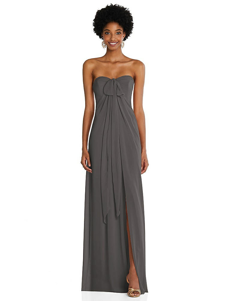 【STYLE: 3109】Draped Chiffon Grecian Column Gown with Convertible Straps【COLOR: Caviar Gray】