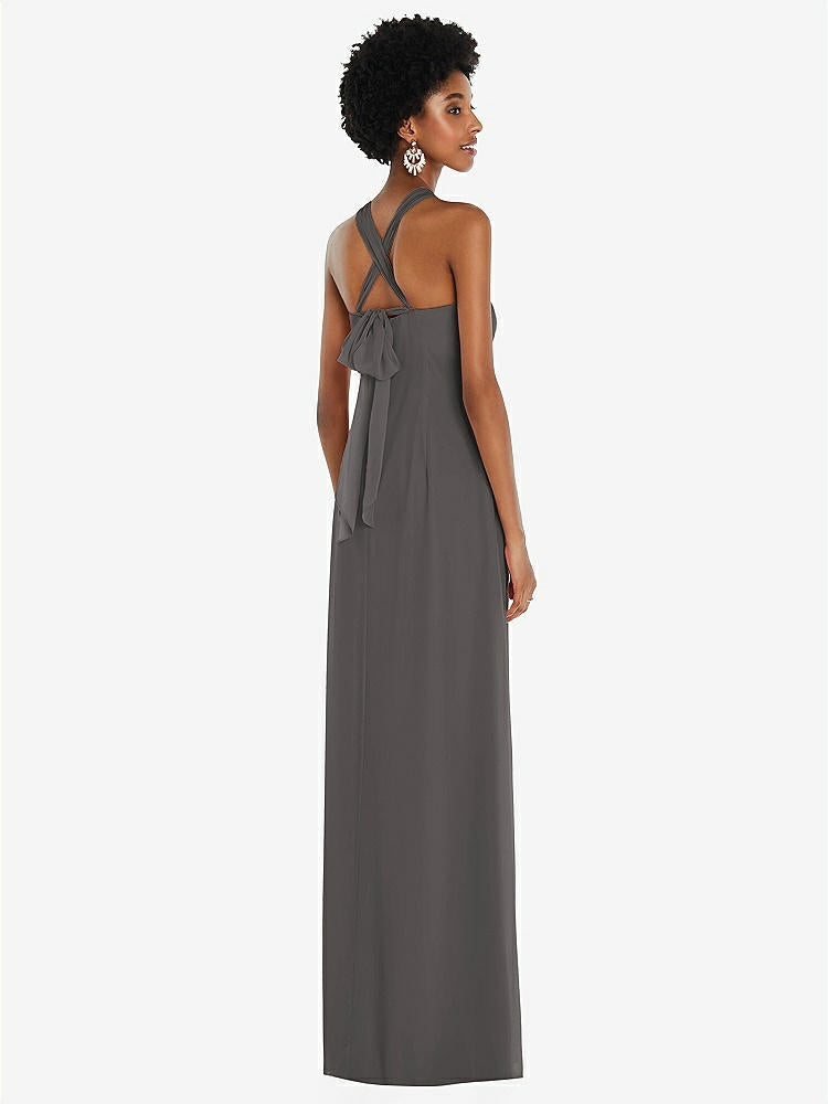 【STYLE: 3109】Draped Chiffon Grecian Column Gown with Convertible Straps【COLOR: Caviar Gray】