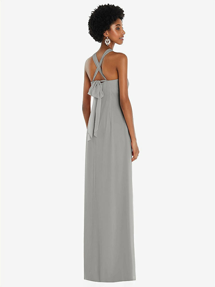 【STYLE: 3109】Draped Chiffon Grecian Column Gown with Convertible Straps【COLOR: Chelsea Gray】