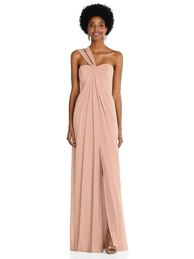 【STYLE: 3109】Draped Chiffon Grecian Column Gown with Convertible Straps【COLOR: Pale Peach】