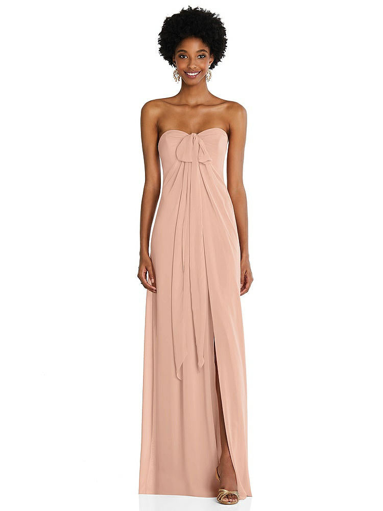 【STYLE: 3109】Draped Chiffon Grecian Column Gown with Convertible Straps【COLOR: Pale Peach】