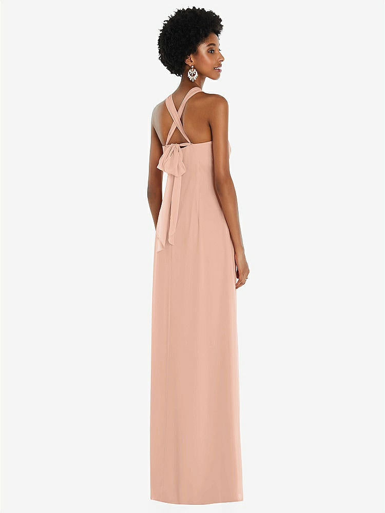 【STYLE: 3109】Draped Chiffon Grecian Column Gown with Convertible Straps【COLOR: Pale Peach】