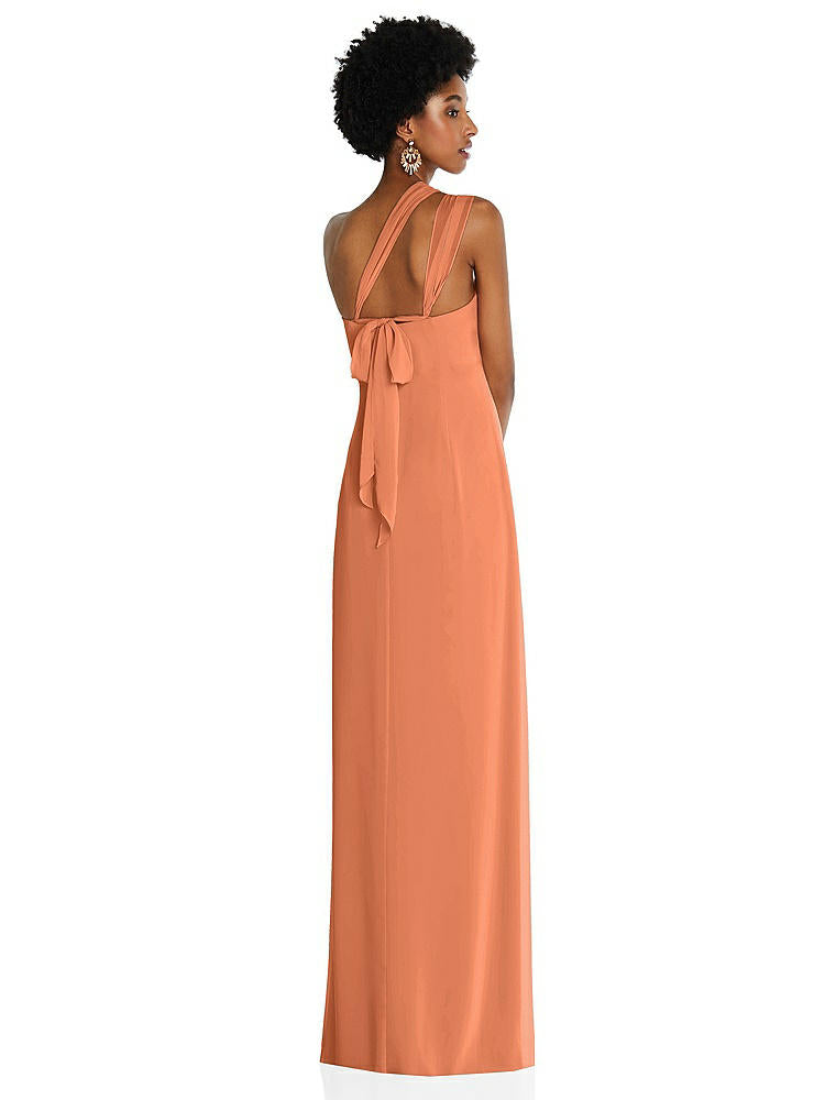 【STYLE: 3109】Draped Chiffon Grecian Column Gown with Convertible Straps【COLOR: Sweet Melon】