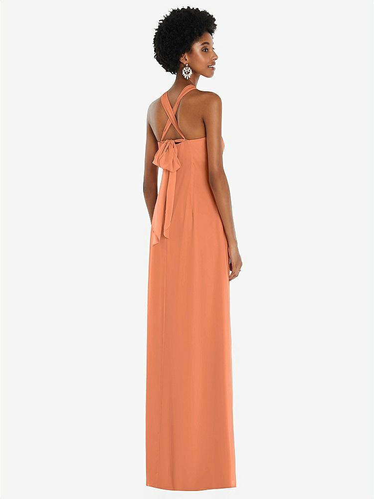 【STYLE: 3109】Draped Chiffon Grecian Column Gown with Convertible Straps【COLOR: Sweet Melon】