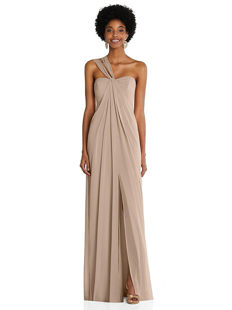 【STYLE: 3109】Draped Chiffon Grecian Column Gown with Convertible Straps【COLOR: Topaz】