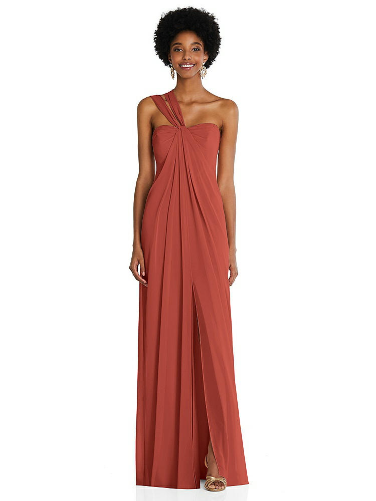【STYLE: 3109】Draped Chiffon Grecian Column Gown with Convertible Straps【COLOR: Amber Sunset】