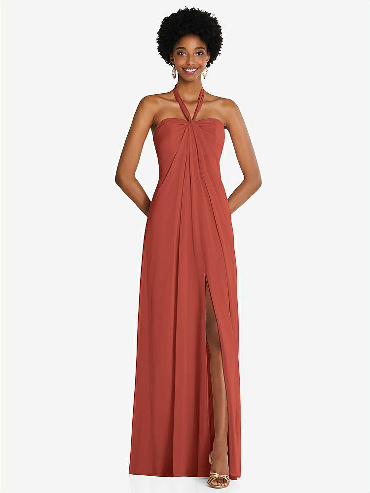 【STYLE: 3109】Draped Chiffon Grecian Column Gown with Convertible Straps【COLOR: Amber Sunset】