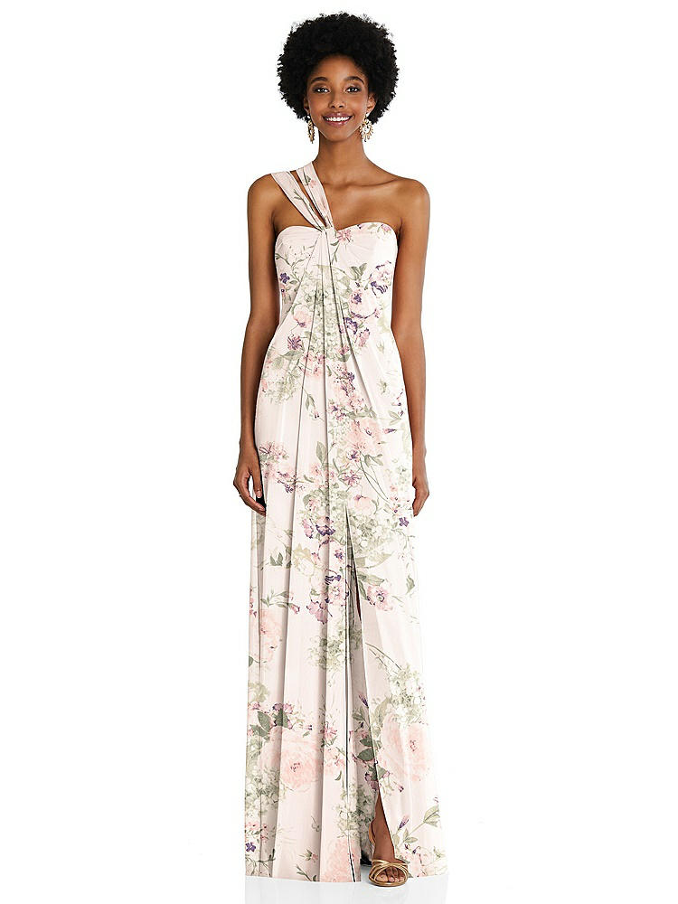 【STYLE: 3109】Draped Chiffon Grecian Column Gown with Convertible Straps【COLOR: Blush Garden】