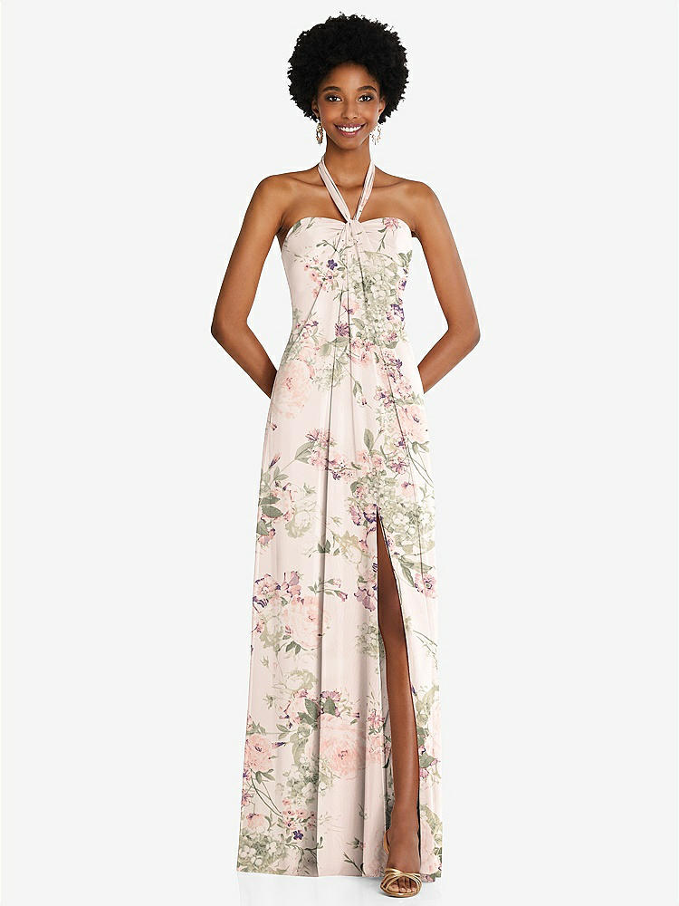 【STYLE: 3109】Draped Chiffon Grecian Column Gown with Convertible Straps【COLOR: Blush Garden】