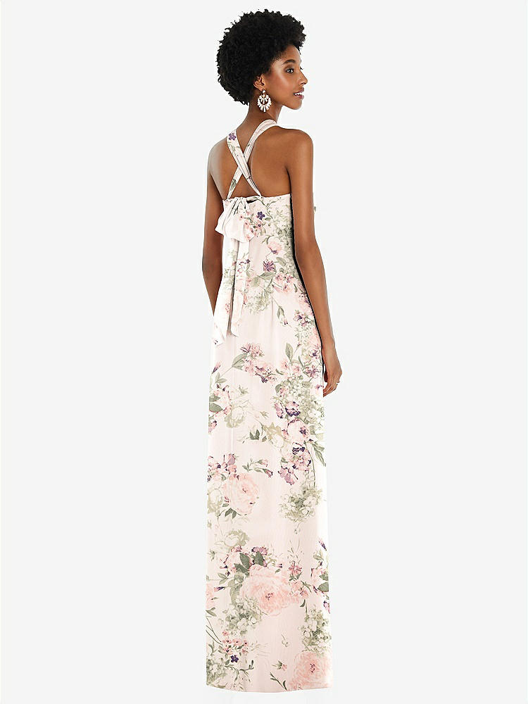 【STYLE: 3109】Draped Chiffon Grecian Column Gown with Convertible Straps【COLOR: Blush Garden】