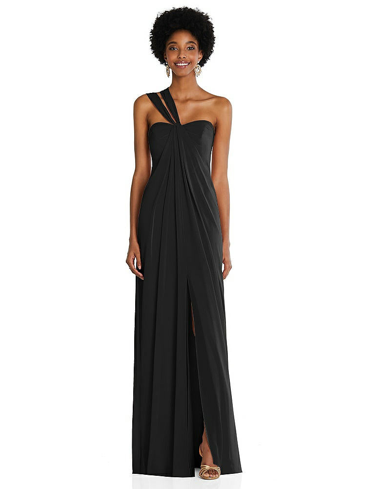 【STYLE: 3109】Draped Chiffon Grecian Column Gown with Convertible Straps【COLOR: Black】