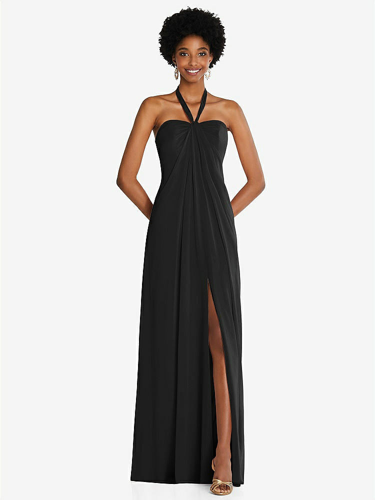 【STYLE: 3109】Draped Chiffon Grecian Column Gown with Convertible Straps【COLOR: Black】