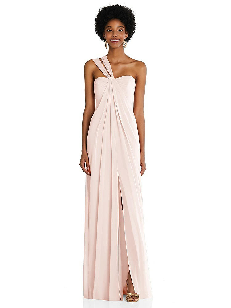 【STYLE: 3109】Draped Chiffon Grecian Column Gown with Convertible Straps【COLOR: Blush】