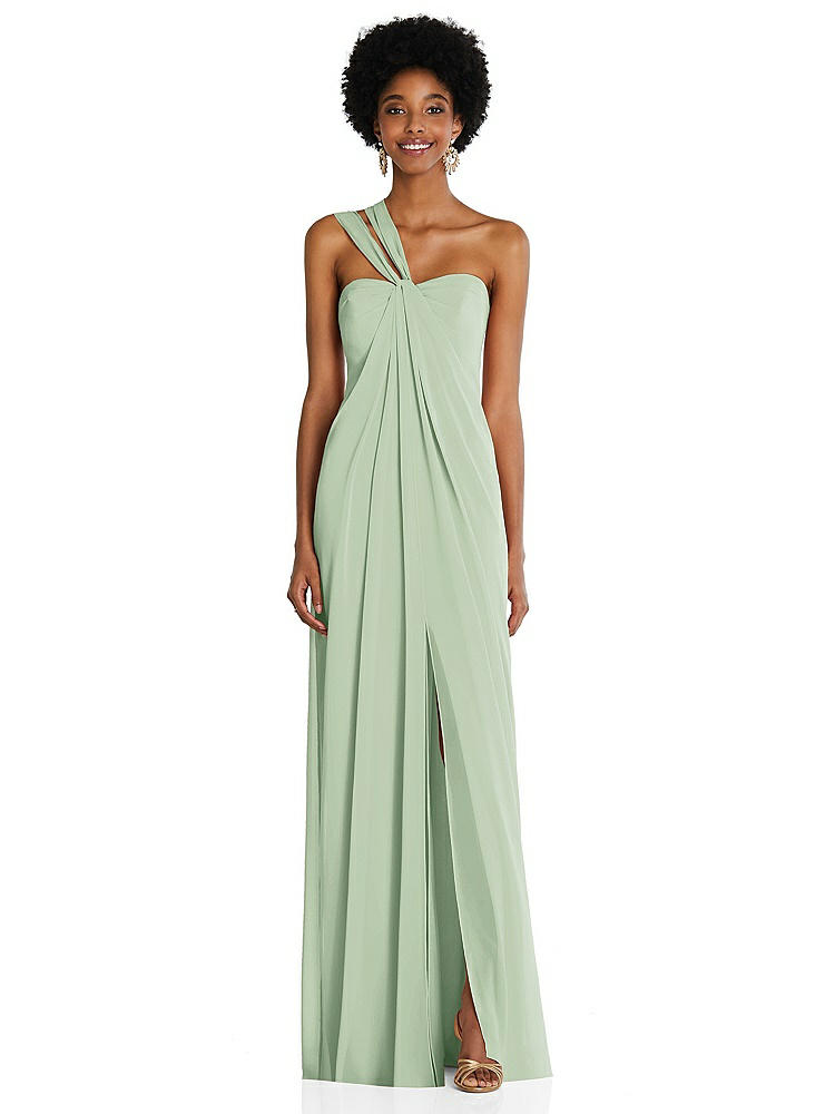 【STYLE: 3109】Draped Chiffon Grecian Column Gown with Convertible Straps【COLOR: Celadon】