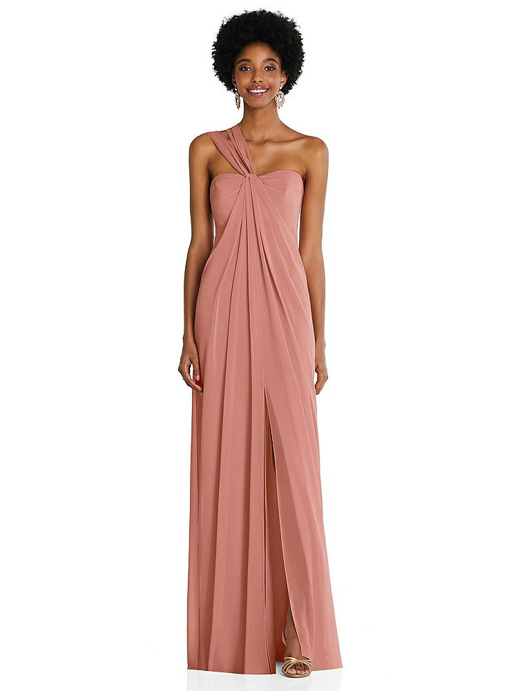 【STYLE: 3109】Draped Chiffon Grecian Column Gown with Convertible Straps【COLOR: Desert Rose】