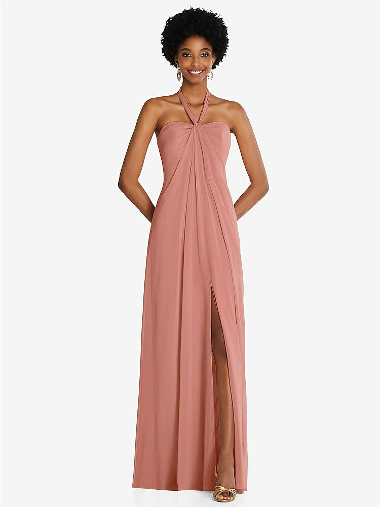 【STYLE: 3109】Draped Chiffon Grecian Column Gown with Convertible Straps【COLOR: Desert Rose】