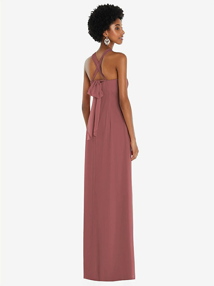 【STYLE: 3109】Draped Chiffon Grecian Column Gown with Convertible Straps【COLOR: English Rose】