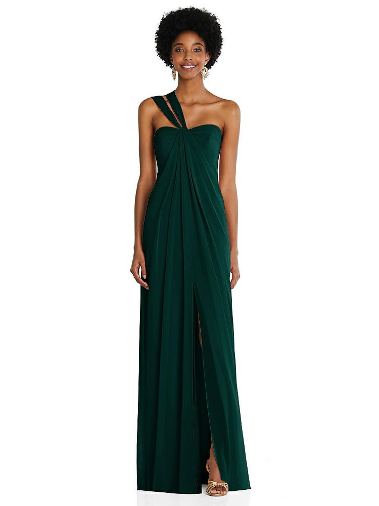 【STYLE: 3109】Draped Chiffon Grecian Column Gown with Convertible Straps【COLOR: Evergreen】