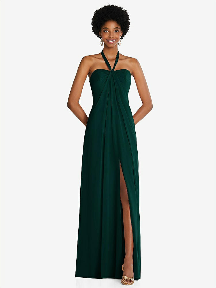 【STYLE: 3109】Draped Chiffon Grecian Column Gown with Convertible Straps【COLOR: Evergreen】
