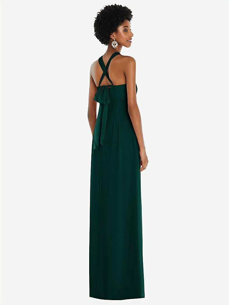 【STYLE: 3109】Draped Chiffon Grecian Column Gown with Convertible Straps【COLOR: Evergreen】