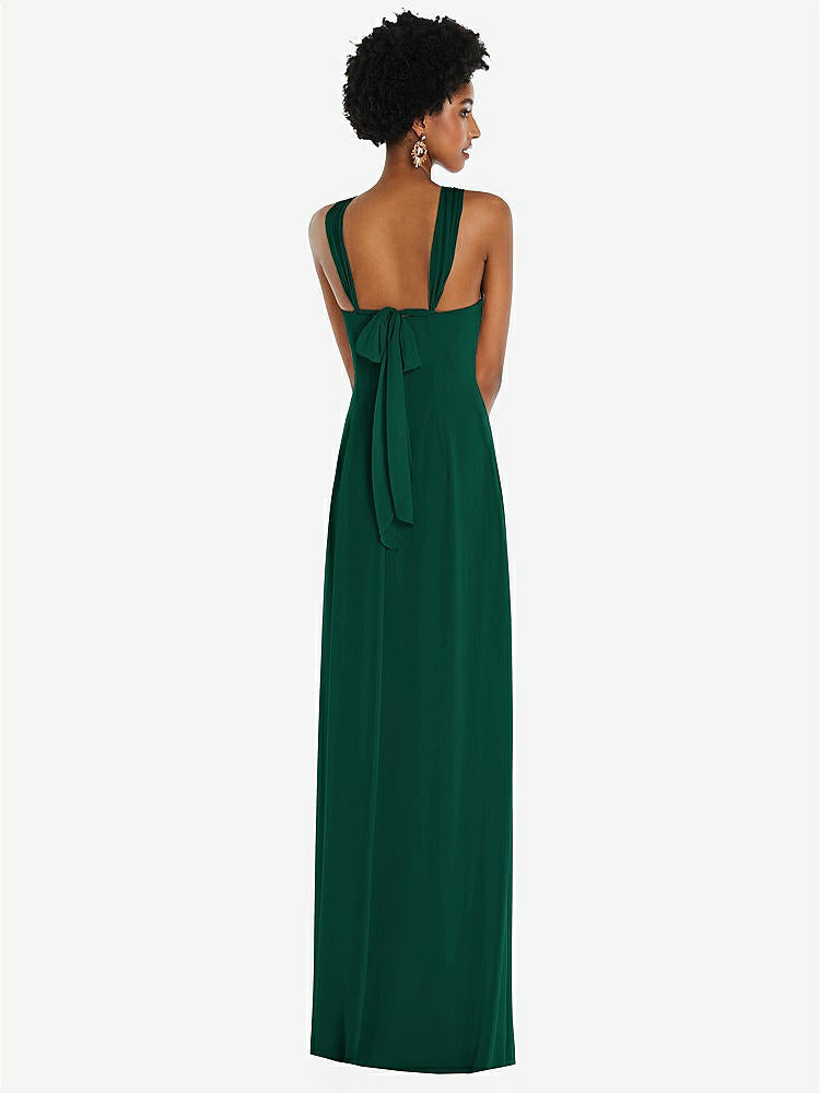 【STYLE: 3109】Draped Chiffon Grecian Column Gown with Convertible Straps【COLOR: Hunter Green】