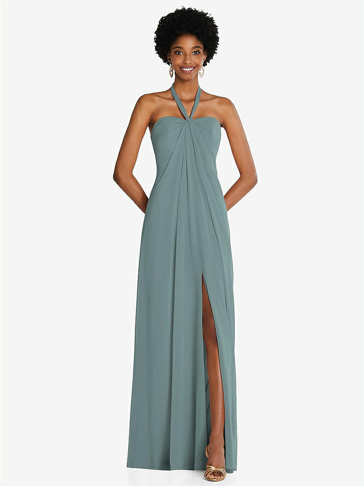 【STYLE: 3109】Draped Chiffon Grecian Column Gown with Convertible Straps【COLOR: Icelandic】