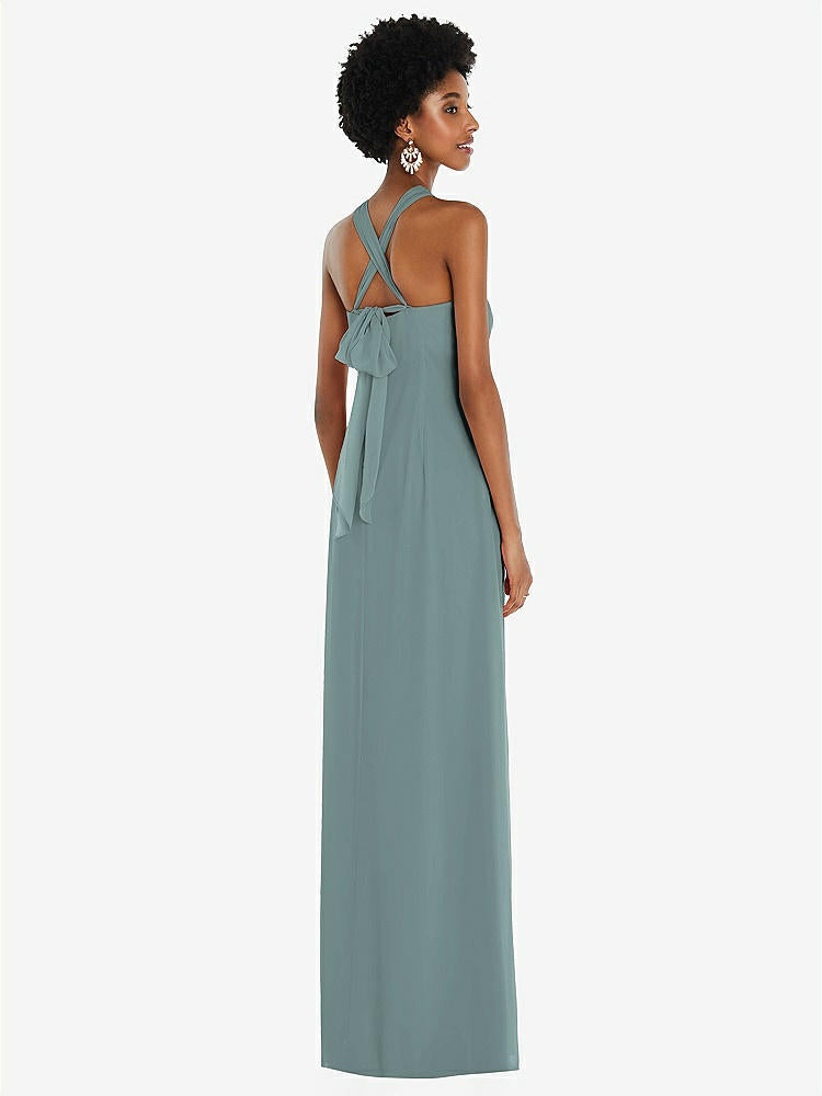 【STYLE: 3109】Draped Chiffon Grecian Column Gown with Convertible Straps【COLOR: Icelandic】
